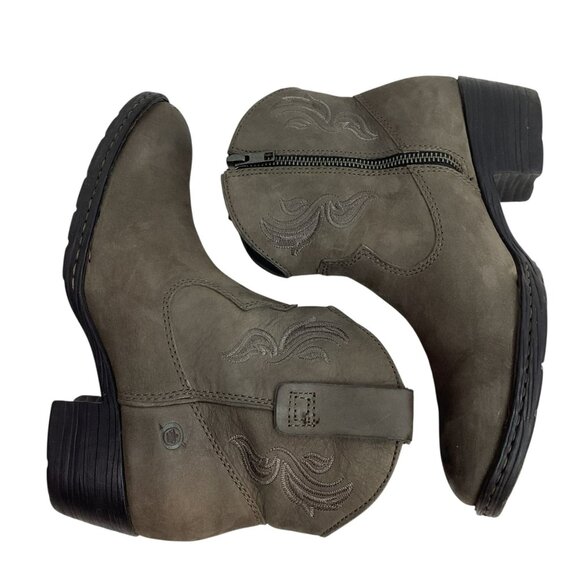 Born Riven Embroidered Womens 7.5 Western Leather Ankle Boots Plaid Lining - Picture 5 of 13